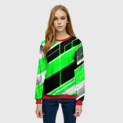 Свитшот женский Зелёно-белые полосы и чёрный фон, цвет: 3D-красный — фото 2