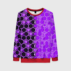 Свитшот женский Техно-киберпанк шестиугольники фиолетовый и чёрный, цвет: 3D-красный