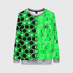 Женский свитшот Техно-киберпанк шестиугольники зелёный и чёрный с