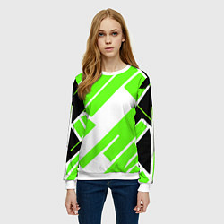 Свитшот женский Зелёные широкие линии на белом фоне, цвет: 3D-белый — фото 2