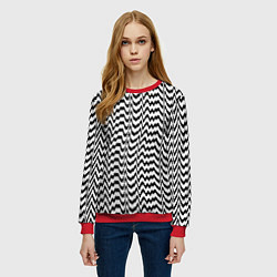 Свитшот женский Черно-белые кривые, цвет: 3D-красный — фото 2