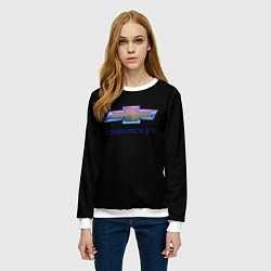 Свитшот женский Chevrolet logo neon, цвет: 3D-белый — фото 2