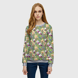 Свитшот женский Ирисы и стрекозы на зеленом, цвет: 3D-меланж — фото 2