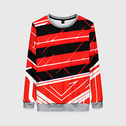 Свитшот женский Чёрно-белые полосы на красном фоне, цвет: 3D-меланж