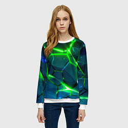 Свитшот женский Неоновые яркие зеленые разломленные плиты со свето, цвет: 3D-белый — фото 2