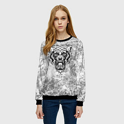 Свитшот женский Черно-белый злой волк на сером фоне, цвет: 3D-черный — фото 2