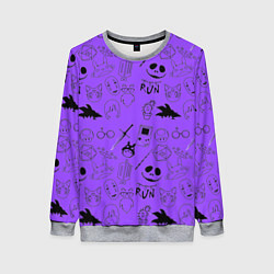 Женский свитшот Хэллоуин узор на фиолетовом фоне
