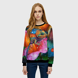 Свитшот женский Ящерица - яркая абстракция, цвет: 3D-черный — фото 2