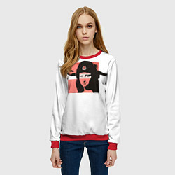 Свитшот женский Banksy девушка в шапке, цвет: 3D-красный — фото 2