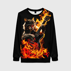 Женский свитшот Кот в огне играет рок