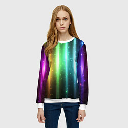 Свитшот женский Светящиеся яркие неоновые полосы в космосе, цвет: 3D-белый — фото 2