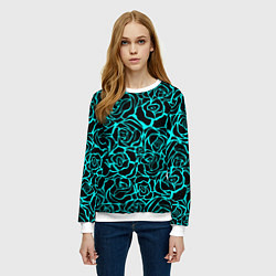 Свитшот женский Черные розы паттерн, цвет: 3D-белый — фото 2