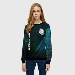 Свитшот женский Green Day glitch blue, цвет: 3D-черный — фото 2