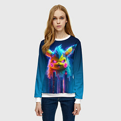 Свитшот женский Кибер-Пикачу среди небоскрёбов - нейроарт, цвет: 3D-белый — фото 2