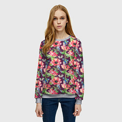 Свитшот женский Птицы и цветы, цвет: 3D-меланж — фото 2