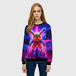 Свитшот женский Neon horror - cyber Pikachu, цвет: 3D-черный — фото 2