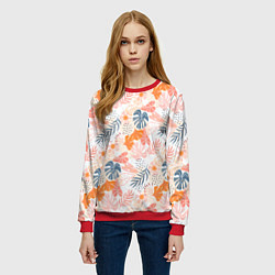 Свитшот женский Паттерн узор листьев, цвет: 3D-красный — фото 2