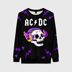 Свитшот женский AC DC неоновый череп, цвет: 3D-черный