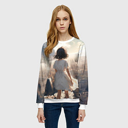 Свитшот женский Аниме девушка в белом платье, цвет: 3D-белый — фото 2