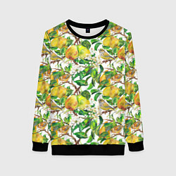 Свитшот женский Груша и птичка зеленушка, цвет: 3D-черный