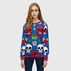 Свитшот женский Паттерн из цветных черепков муэрто - нейроарт, цвет: 3D-красный — фото 2