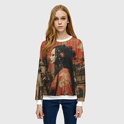 Свитшот женский Девушка-андроид в кимоно, цвет: 3D-белый — фото 2