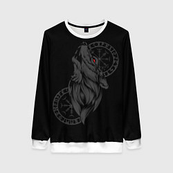 Свитшот женский Северный волк в символике, цвет: 3D-белый