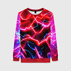 Свитшот женский Неоновые космические разряды - нейроарт, цвет: 3D-красный