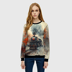 Свитшот женский Ретро паровоз с красной звездой, цвет: 3D-черный — фото 2