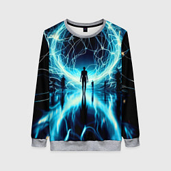 Женский свитшот Человек и неоновая планета - нейроарт