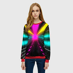 Свитшот женский Неоновые лучи текстура, цвет: 3D-красный — фото 2