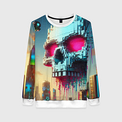 Свитшот женский Cool pixel skull - ai art fantasy, цвет: 3D-белый