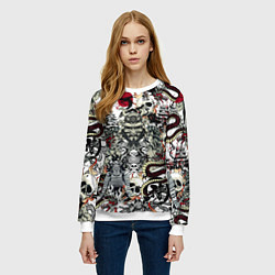 Свитшот женский Японский самурай и драконы паттерн, цвет: 3D-белый — фото 2