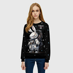 Свитшот женский Зайка - космический волк, цвет: 3D-черный — фото 2