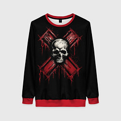 Свитшот женский Череп красный крест, цвет: 3D-красный