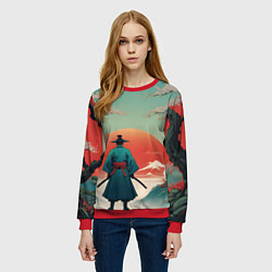 Свитшот женский Яркий самурай на закате, цвет: 3D-красный — фото 2