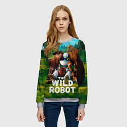 Свитшот женский Дикий робот в объятиях друзей, цвет: 3D-меланж — фото 2