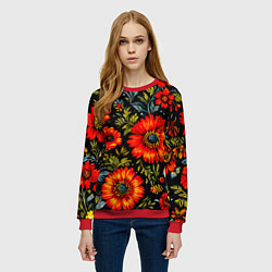 Свитшот женский Русская хохлома, паттерн, цвет: 3D-красный — фото 2