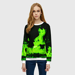 Свитшот женский Кислотный зелёный огонь, цвет: 3D-белый — фото 2
