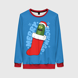 Свитшот женский Новогодний Рик огурчик - Merry Rickmas, цвет: 3D-красный