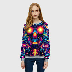 Свитшот женский Neon skull - ai art fantasy, цвет: 3D-меланж — фото 2