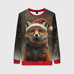 Свитшот женский Лисица в новогодней шапочке, цвет: 3D-красный