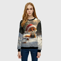 Свитшот женский Маленькая новогодняя лисичка, цвет: 3D-черный — фото 2