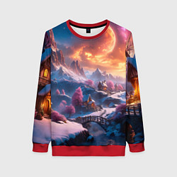 Свитшот женский Fantasy river village, цвет: 3D-красный