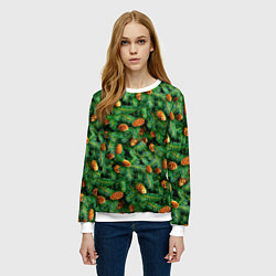 Свитшот женский Ёлка зелёная с шишками, цвет: 3D-белый — фото 2