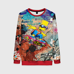 Свитшот женский Bart Simpson on a skateboard - graffiti, цвет: 3D-красный
