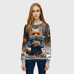 Свитшот женский Лиса с подарком в лесу, цвет: 3D-меланж — фото 2