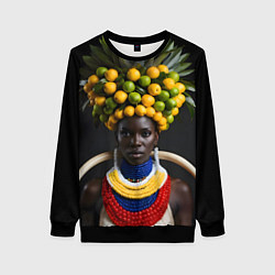 Свитшот женский Африканка с фруктами, цвет: 3D-черный