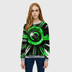 Свитшот женский Чёрно-зелёная сфера киберпанк, цвет: 3D-меланж — фото 2