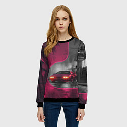 Свитшот женский Спорткар в тропическом городе, цвет: 3D-черный — фото 2
